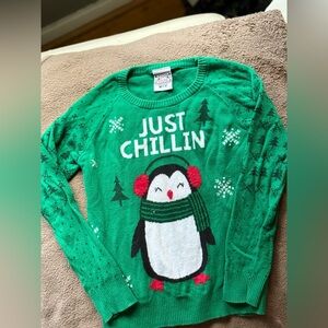 Cutest Green Penguin Sweater -